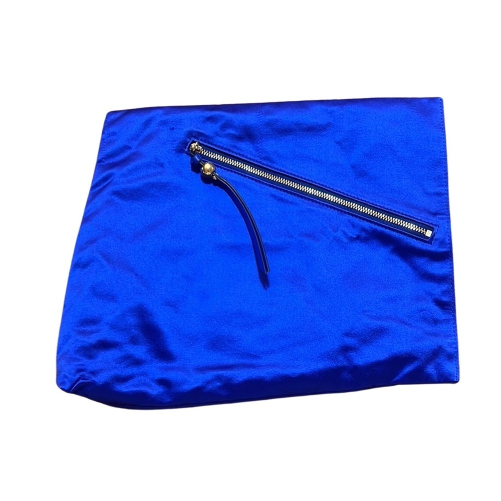 Diane Von Furstenberg Vibrant Blue Satin Clutch with Gold Zipper Party Wedding